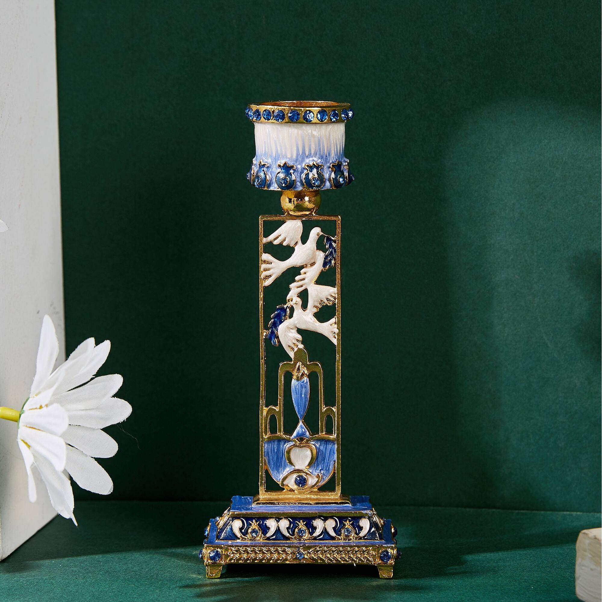 Matashi Shabbat Candlestick (2Piece Set) HandPainted, GoldPlated Pewter Bed Bath & Beyond